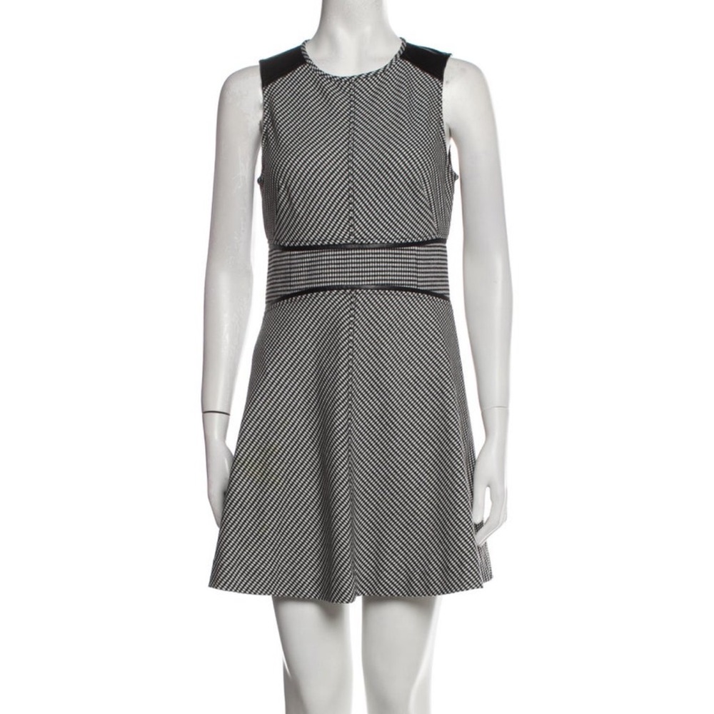 10 Crosby Derek Lam Houndstooth Fit Flare Leather Trim Aline Sleeveless Dress